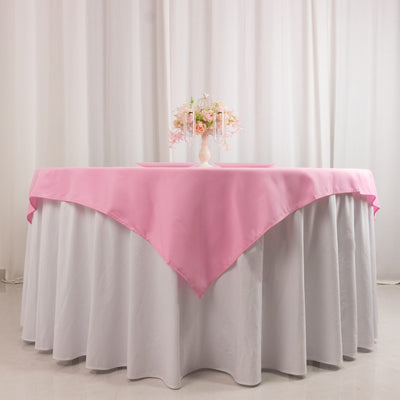 Premium Polyester Square Table Overlay 54"x54" Pink - 220GSM Wrinkle-Resistant Table Topper