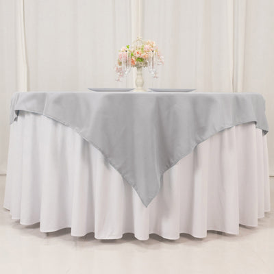 Premium Polyester Square Table Overlay 54"x54" Silver - 220GSM Wrinkle-Resistant Table Topper