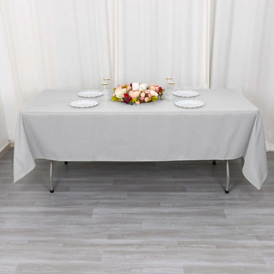 Premium Polyester Rectangle Tablecloth 60"x102" Silver - 220GSM Wrinkle-Resistant Table Cover