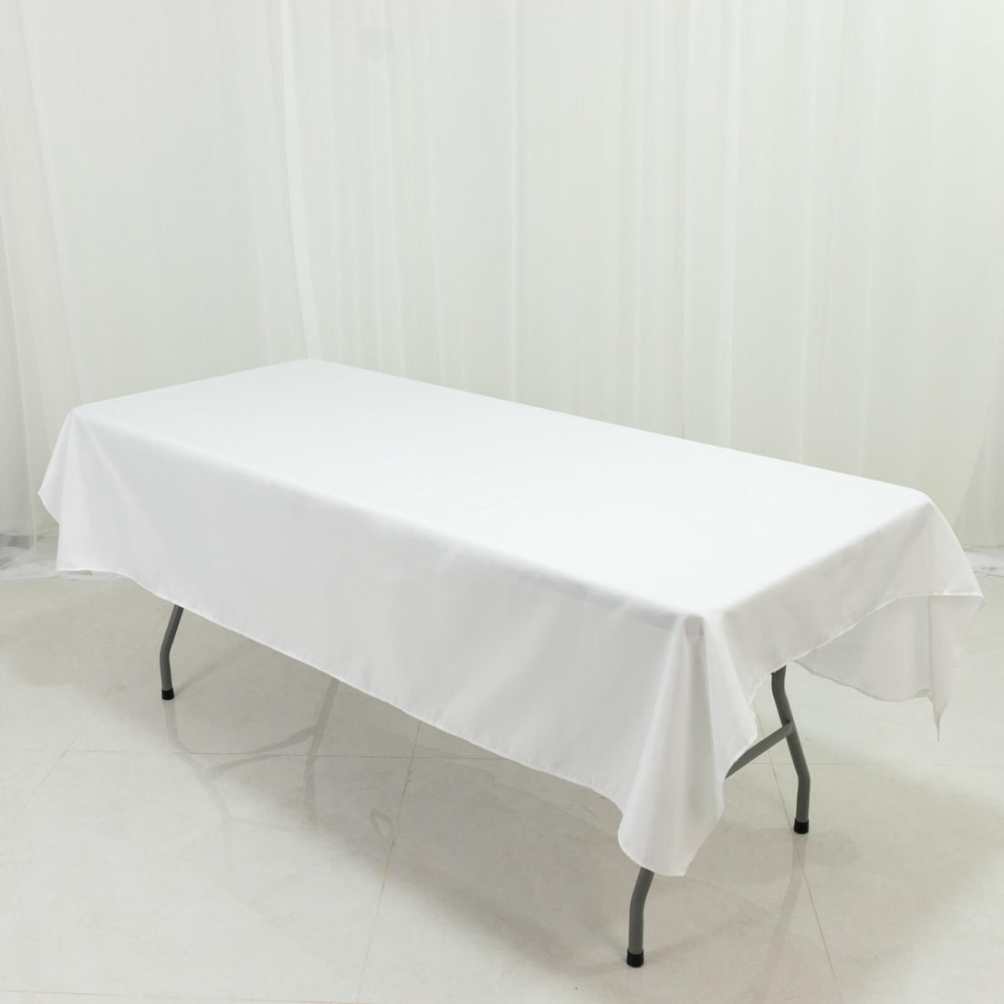 White Polyester Rectangle Tablecloth 60×84inch Wrinkle-Resistant, Durable Party / Event Table Cover