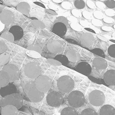 Sequin Round Tablecloth 120" Silver - Big Payette Seamless Table Cover