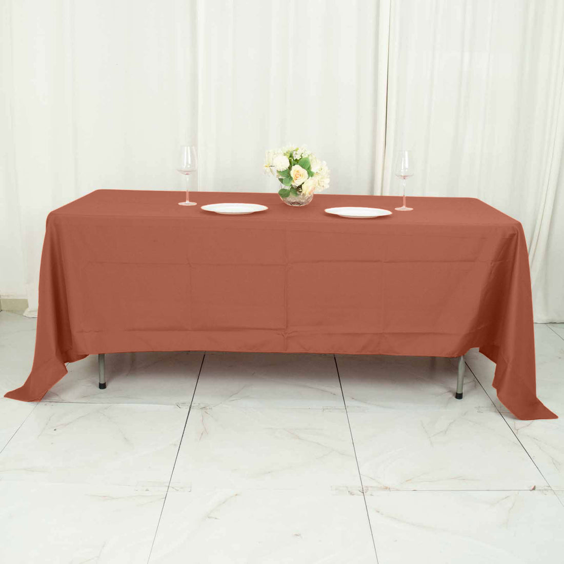 Terracotta (Rust) Seamless Polyester Rectangle Tablecloth, Reusable Linen Tablecloth - 72x120inch