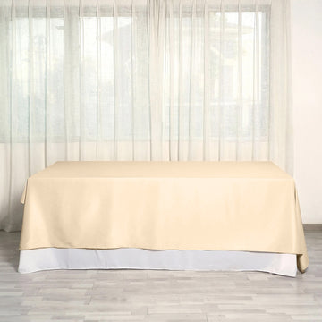 Beige Seamless Polyester Rectangular Tablecloth 90"x132" for 6 Foot Table With Floor-Length Drop