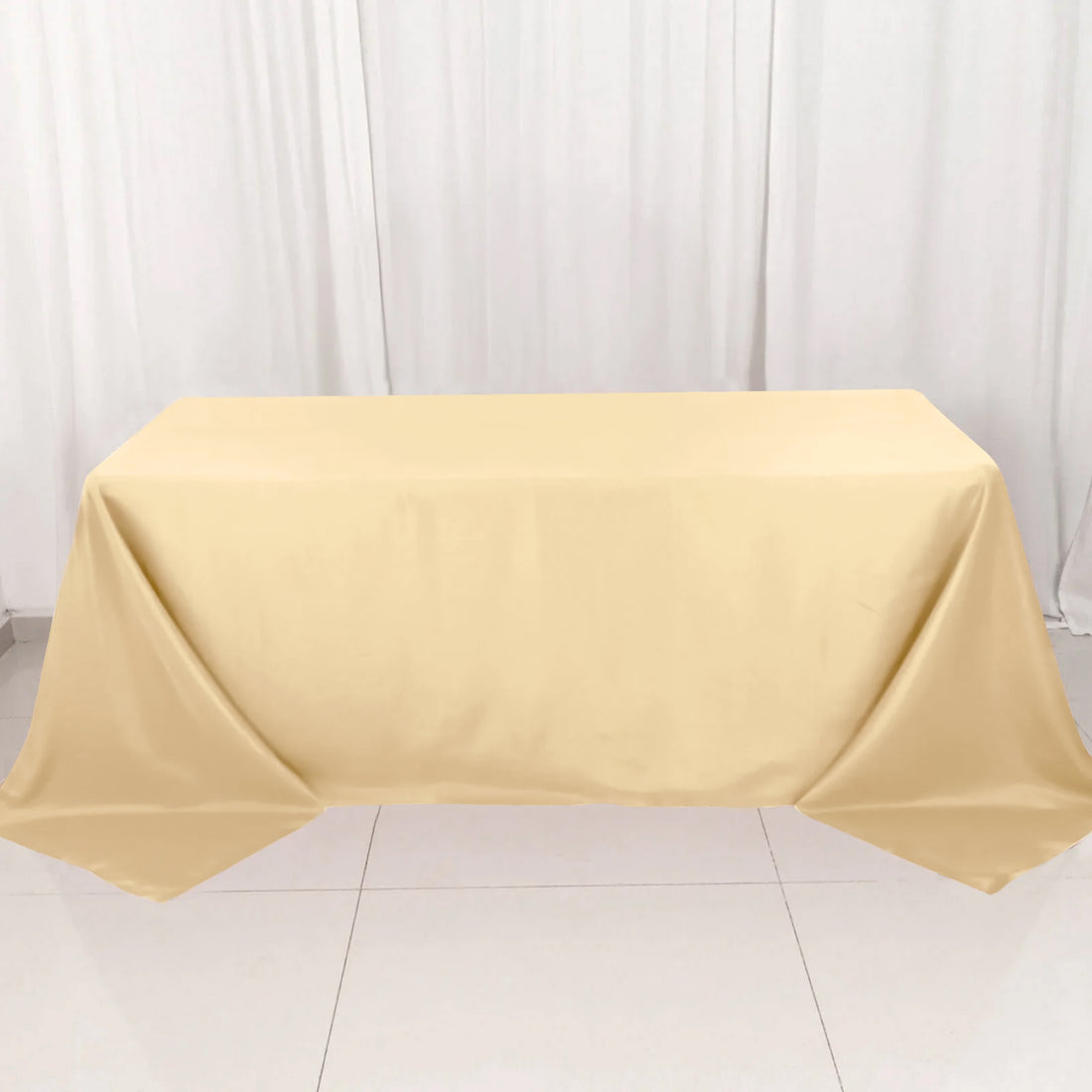 Beige Colored Polyester Rectangular Tablecloth 90 Inch x 132 Inch 