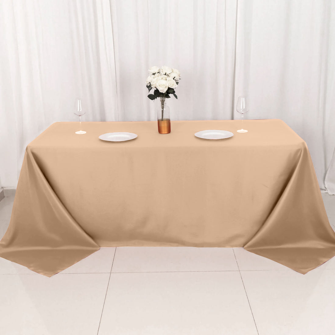 90x132 Inch Nude Polyester Rectangular Tablecloth