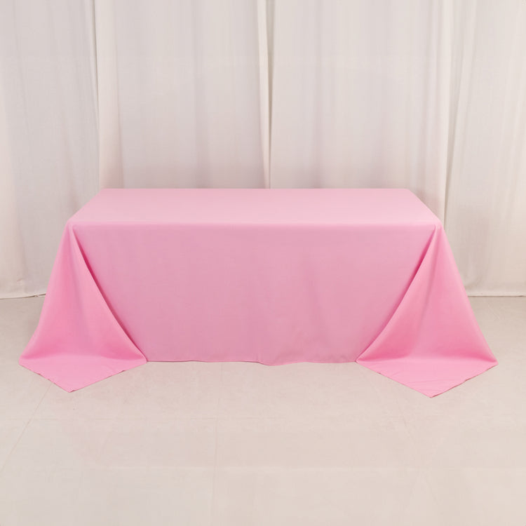 90x132inch Pink Seamless Premium Polyester Rectangular Tablecloth - 220GSM for 6 Foot Table