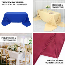 90 Inch x 132 Inch Rectangular Tablecloth In White 190 GSM Premium Polyester Seamless