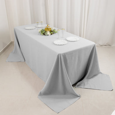 Premium Polyester Rectangle Tablecloth 90"x132" Silver - Seamless 220GSM Wrinkle-Resistant & Durable Fabric