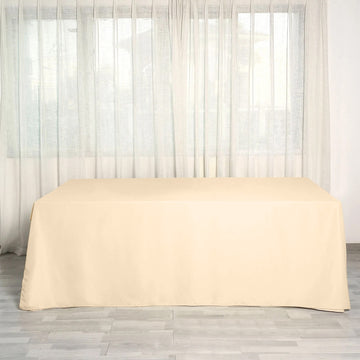 Beige Seamless Polyester Rectangular Tablecloth 90"x156" for 8 Foot Table With Floor-Length Drop