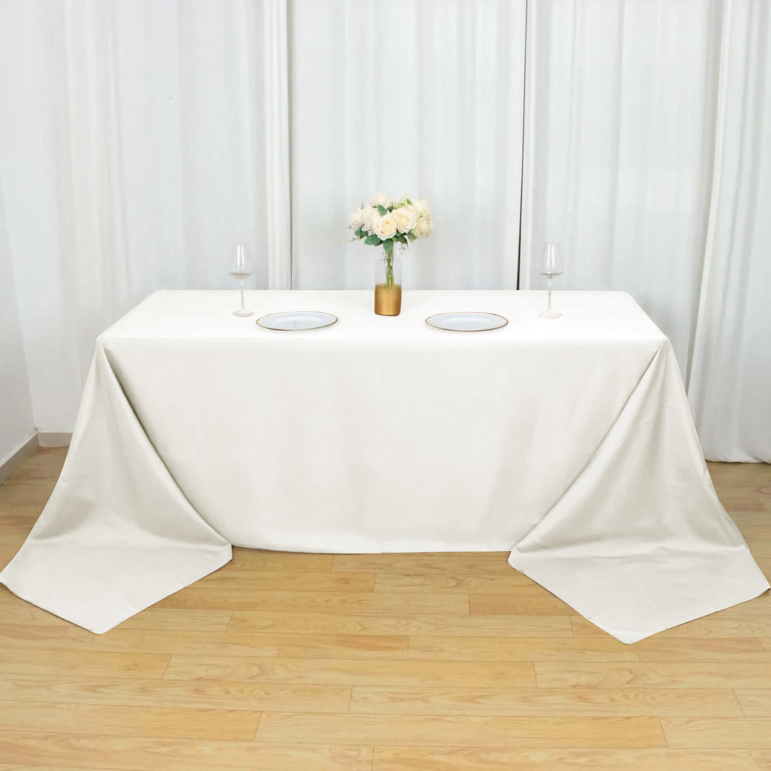 Rectangular Tablecloth 90 Inch x 156 Inch In Ivory Polyester