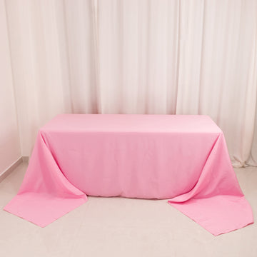 Pink Seamless Premium Polyester Rectangular Tablecloth 220GSM 90"x156" for 8 Foot Table With Floor-Length Drop