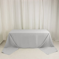 Silver Seamless Premium Polyester Rectangular Tablecloth 220GSM 90"x156" for 8 Foot Table With Floor-Length Drop