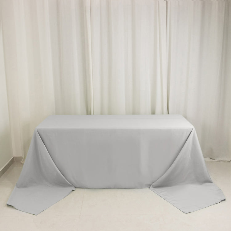 90x156inch Silver Seamless Premium Polyester Rectangular Tablecloth - 220GSM for 8 Foot Table