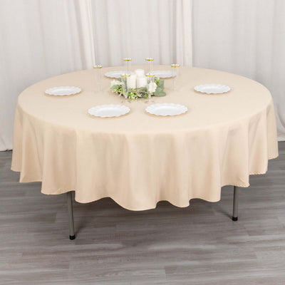 Premium Polyester Round Tablecloth 90" Beige - 220GSM Wrinkle-Resistant & Durable Table Cover