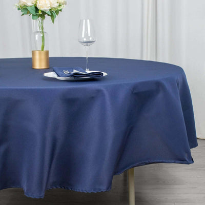 Premium Polyester Round Tablecloth 90" Navy Blue - 220GSM Wrinkle-Resistant & Durable Table Cover