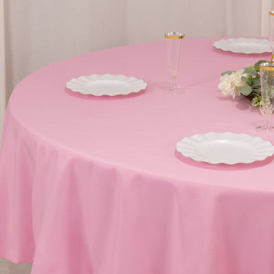 Premium Polyester Round Tablecloth 90" Pink - 220GSM Wrinkle-Resistant & Durable Table Cover