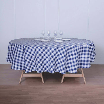 Elevate Your Event Decor with the White/Navy Blue Buffalo Plaid Round Tablecloth