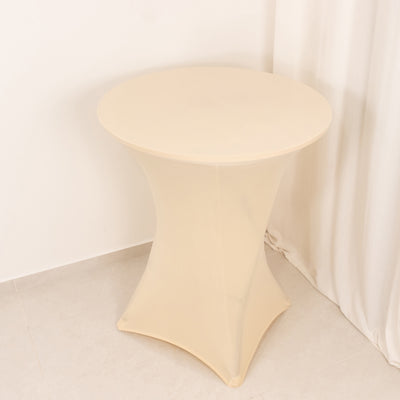 Spandex Cocktail Table Cover 36" Round Beige High Top Tables - Easy to Maintain Stretch Fitted Highboy Tablecloth