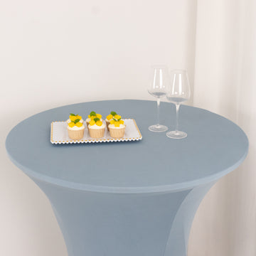 <span style="background-color:transparent;color:#000000;">Versatile Dusty Blue Spandex Cocktail Table Cover</span>