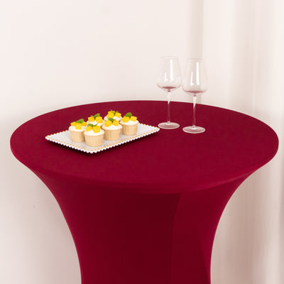 Spandex Cocktail Table Cover 36" Round Burgundy High Top Tables - Easy to Maintain Stretch Fitted Highboy Tablecloth