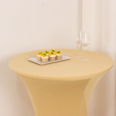 Spandex Cocktail Table Cover 36" Round Champagne High Top Tables - Easy to Maintain Stretch Fitted Highboy Tablecloth