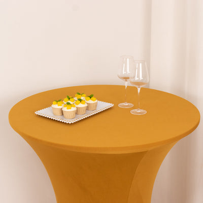 Spandex Cocktail Table Cover 36" Round Gold High Top Tables - Easy to Maintain Stretch Fitted Highboy Tablecloth