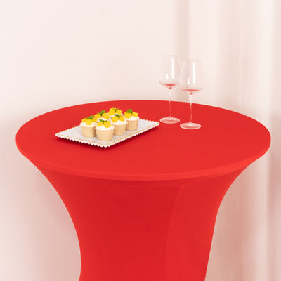 Spandex Cocktail Table Cover 36" Round Red High Top Tables - Easy to Maintain Stretch Fitted Highboy Tablecloth