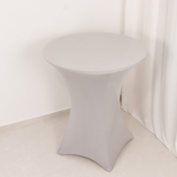 <span style="background-color:transparent;color:#000000;">Elegant and Stretchy Silver Spandex Table Cover for Highboy Tables</span>