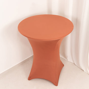 <span style="background-color:transparent;color:#000000;">Elegant and Stretchy Terracotta (Rust) Spandex Table Cover for Highboy Tables</span>