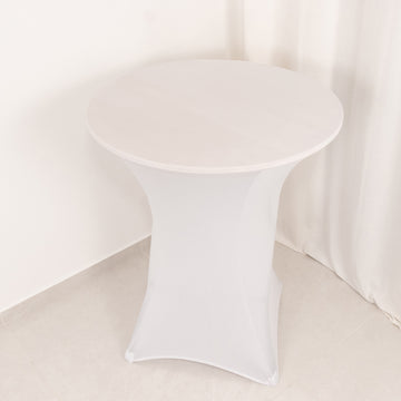 White Highboy Spandex Cocktail Table Cover, Fitted Stretch Tablecloth for 33"-36" Dia High Top Tables