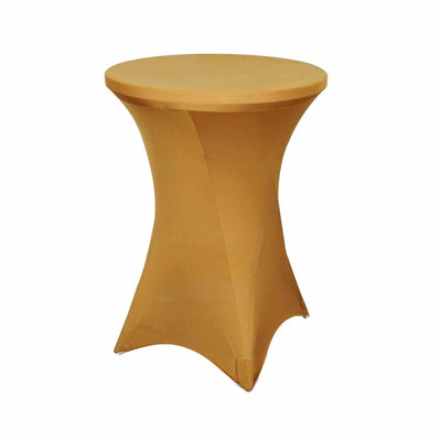 Spandex Round Cocktail Table Cover 30" Gold for High Top Tables - Easy to Maintain Stretch Fitted Highboy Tablecloth