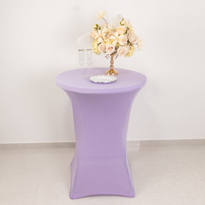Spandex Round Cocktail Table Cover 30" Lavender Lilac for High Top Tables - Easy to Maintain Stretch Fitted Highboy Tablecloth