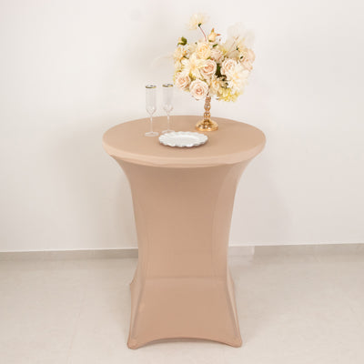 Spandex Round Cocktail Table Cover 30" Nude for High Top Tables - Easy to Maintain Stretch Fitted Highboy Tablecloth