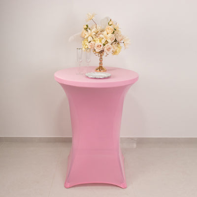 Spandex Round Cocktail Table Cover 30" Pink for High Top Tables - Easy to Maintain Stretch Fitted Highboy Tablecloth