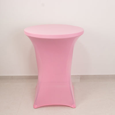 Spandex Round Cocktail Table Cover 30" Pink for High Top Tables - Easy to Maintain Stretch Fitted Highboy Tablecloth