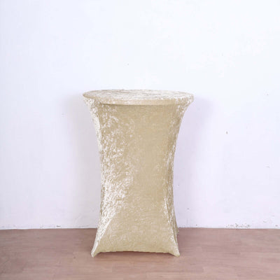 Crushed Velvet Spandex Round Cocktail Table Cover 30" Beige - Smooth Fitted Highboy Tablecloth for Receptions & Functions