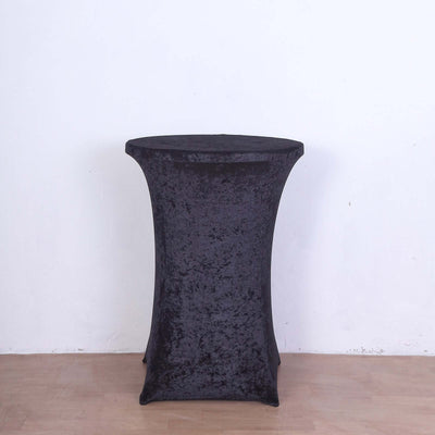 Crushed Velvet Spandex Round Cocktail Table Cover 30" Black - Smooth Fitted Highboy Tablecloth for Receptions & Functions