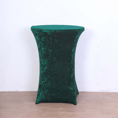 Crushed Velvet Spandex Round Cocktail Table Cover 30" Hunter Emerald Green - Smooth Fitted Highboy Tablecloth for Receptions & Functions