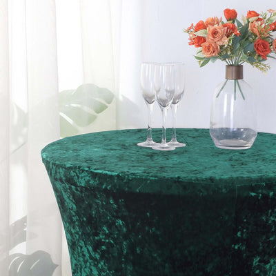 Crushed Velvet Spandex Round Cocktail Table Cover 30" Hunter Emerald Green - Smooth Fitted Highboy Tablecloth for Receptions & Functions