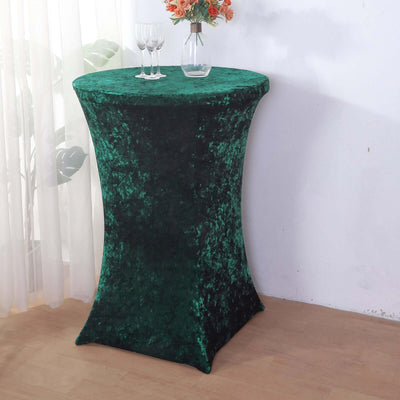 Crushed Velvet Spandex Round Cocktail Table Cover 30" Hunter Emerald Green - Smooth Fitted Highboy Tablecloth for Receptions & Functions
