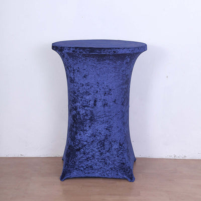 Crushed Velvet Spandex Round Cocktail Table Cover 30" Navy Blue - Smooth Fitted Highboy Tablecloth for Receptions & Functions