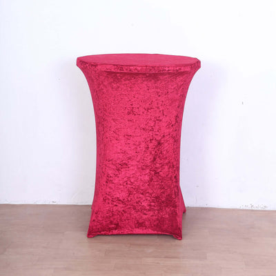 Crushed Velvet Spandex Round Cocktail Table Cover 30" Red - Smooth Fitted Highboy Tablecloth for Receptions & Functions