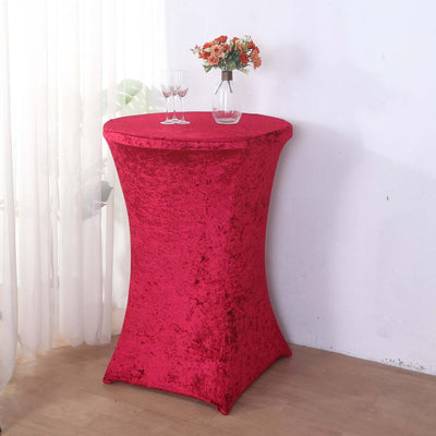 Crushed Velvet Spandex Round Cocktail Table Cover 30" Red - Smooth Fitted Highboy Tablecloth for Receptions & Functions