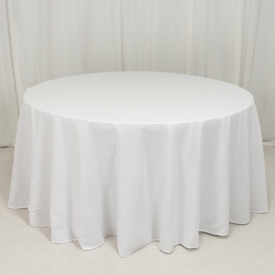 Cotton Blend Round Tablecloth 120" White - Wrinkle-Resistant Finish Seamless Table Cover for Weddings and Events