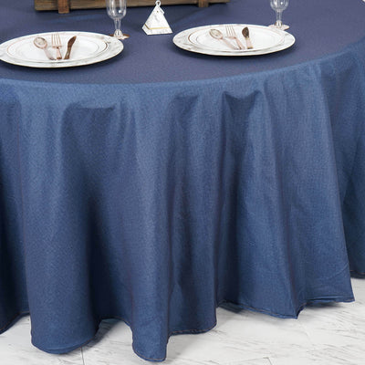 Polyester Round Tablecloth 120" Dark Denim Blue with Faux Denim Design - Seamless Finish for Modern Events