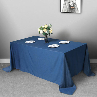 Polyester Rectangle Tablecloth 90"x132" Dark Denim Blue with Faux Denim Design - Seamless Finish for Chic Occasions