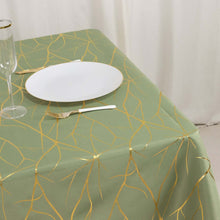 Dusty Sage Green Polyester Square Tablecloth With Gold Foil Tree Branch Pattern