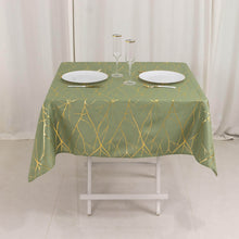 Dusty Sage Green Polyester Square Tablecloth With Gold Foil Tree Branch Pattern