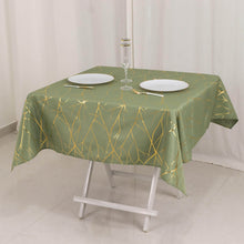 Dusty Sage Green Polyester Square Tablecloth With Gold Foil Tree Branch Pattern