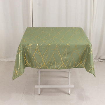 <h3 style="margin-left:0px;"><strong>Premium Dusty Sage Green Polyester Tablecloth with Gold Foil Tree Pattern</strong>